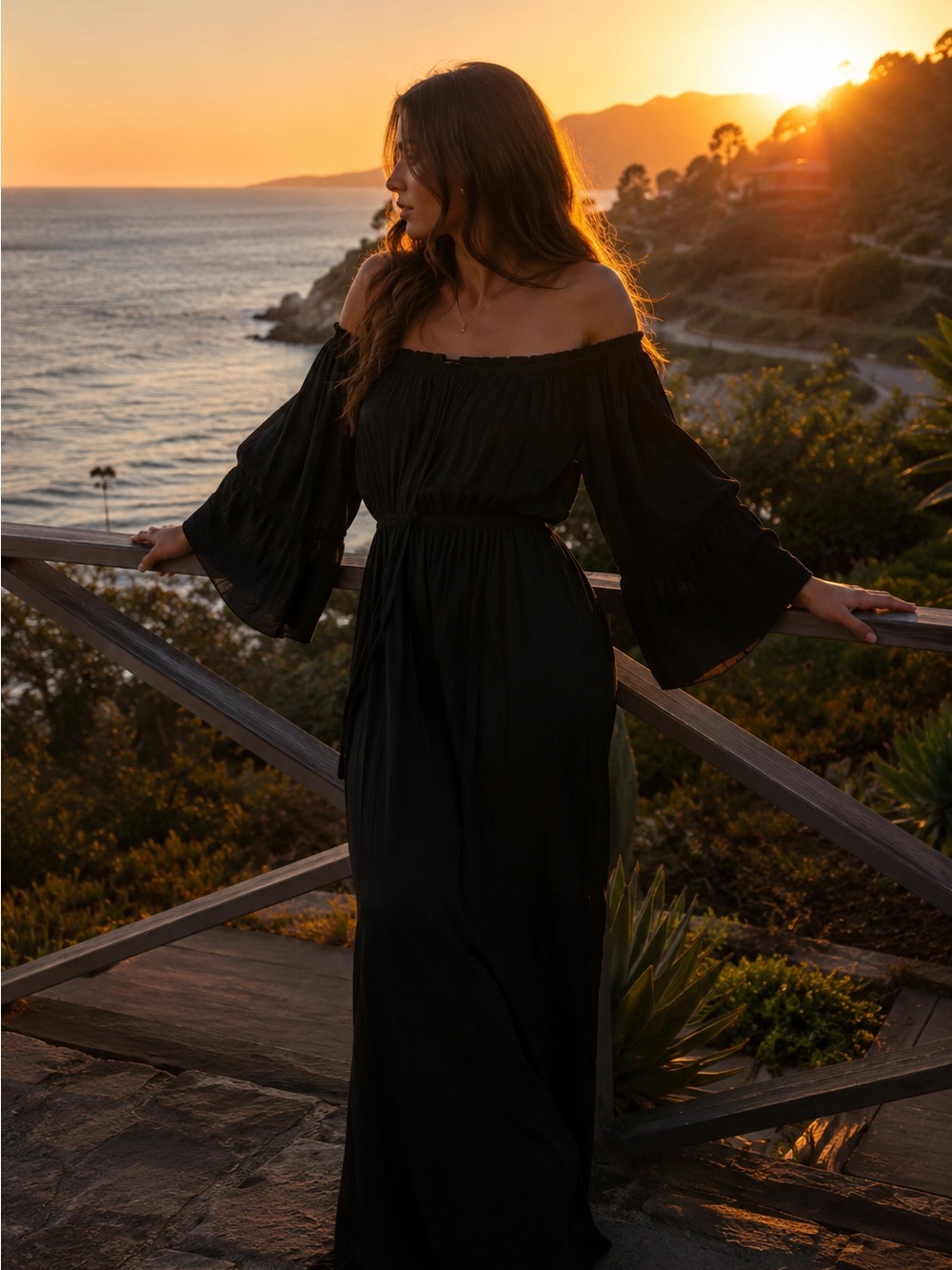 Elan Black Off-Shoulder Dress with Elastic Neckline